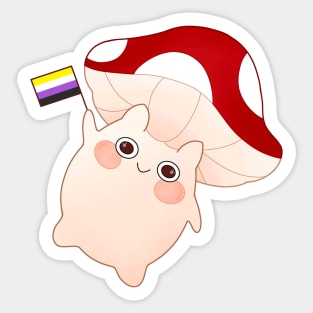 dancing and waving mushroom with non-binary pride flag Sticker